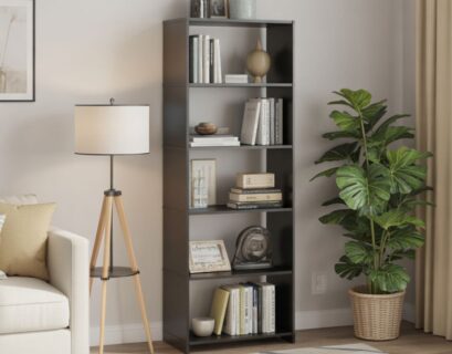 5 shelf adjustable black bookcase under $40